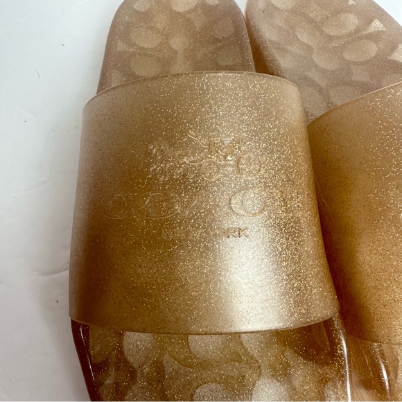 Coach Ulyssa Rubber Jelly Slide in Dark Gold Glitter with Logo Women’s Size 10 - Picture 7 of 11